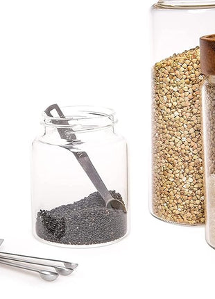 8 Pcs Mini Silicone Spatula Mini Measuring Spoons Set, Reusable Double-ended Tiny Silicone Spoon Spatula and Stainless Steel Small Measuring Spoons for Kitchen Cooking Spice Jars Bottle (Black)