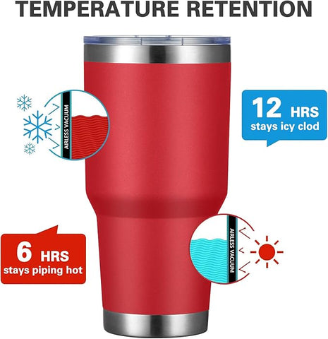 MEWAY 30oz Tumbler Double Wall Vacuum Insulated Travel Mug, Stainless Steel Tumbler with Lid, Durable Powder Coated Insulated Coffee Cup for Cold & Hot Drinks (Coral red,1 PACK)