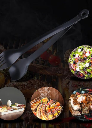 MSY BIGSUNNY Small Serving Tongs - 6 Inches Premium Stainless Steel Appetizer Tongs, Set of 4 (Black, 6")