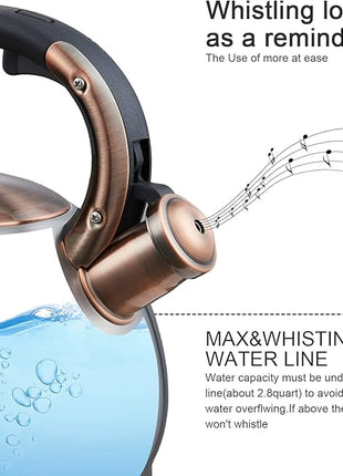 Tea Kettle -2.8 Quart Tea Kettles Stovetop Whistling Teapot Stainless Steel Tea Pots for Stove Top Whistle Tea Pot