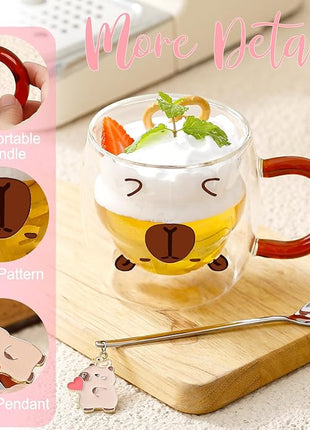 Birthday Gifts for Women Men Cute Capybara Mug Double Walled Coffee Glasses Cups Tea Cappuccino Latte Cup Funny Christmas Gifts Cute Capybara Stuff Gift for Mom Friend Coworker Her Him Home Decor