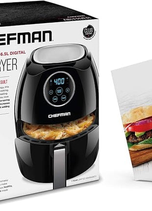 CHEFMAN Large Air Fryer 6.5 Qt XL, Healthy Cooking, User Friendly, Nonstick, Digital Touch Screen with 4 Cooking Functions w/ 60 Minute Timer & Auto Shut Off, BPA-Free, Dishwasher Safe Basket, Black