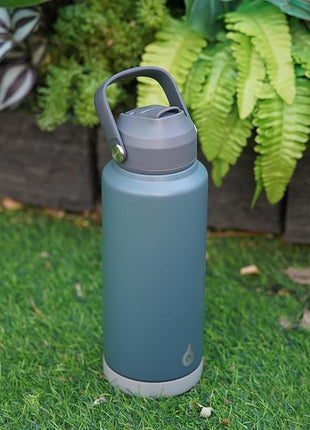 BJPKPK Insulated Water Bottle with Straw Lid, 40oz Large Thermo, BPA Free Leak Proof Stainless Steel Metal Water Bottles, Tumblers, Cups, Flasks for Travel, Sports, Grey