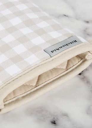 KitchenAid Gingham Oven Mitt 2-Pack Set, Milkshake, 7"x13"