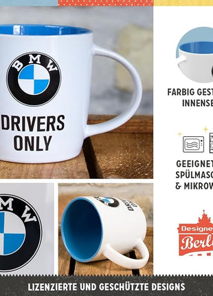 Nostalgic-Art Retro Coffee Mug, 11.2 oz, official license product (OLP), BMW – Drivers Only – Gift idea for car accessories fans, Large Ceramic Cup, Vintage Design