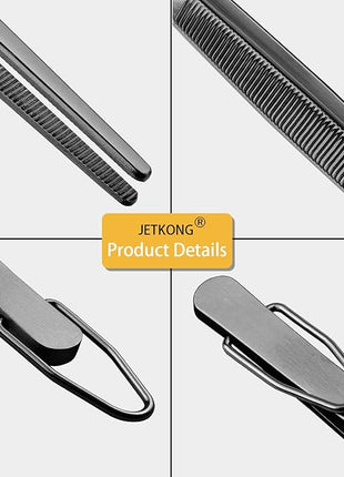 JETKONG 14-Inch Long Stainless Steel Thin Tongs Heavy Duty Kitchen Cooking Tweezers Tongs, Set of 3 (14 14 14 Inch, Black)