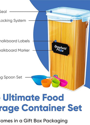 Chef's Path Airtight Food Containers with Lids (24 Pack - Blue) Kitchen Pantry Organization - BPA Free Food Storage Organizers for Cereal, Brown Sugar, Dry food - With Marker, Labels & Spoons