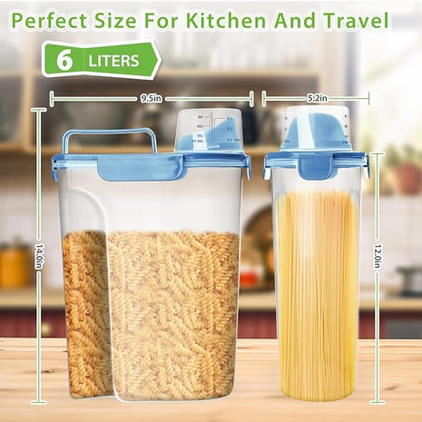 Rice Storage Container, 5 to 10lb Dry Food Airtight Dispenser, Pet Dog Cat Food Canister, BPA Free Clear Plastic Kitchen and Pantry Organization Bin for Oatmeal, Grain, Cereal, Pasta, Flour