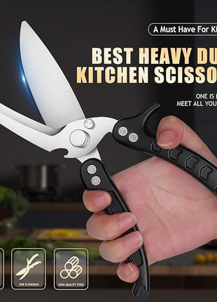 DRAGON RIOT Heavy Duty Poultry Shears - A Must Have Kitchen Shears for Chicken and Meat Cutting - Dishwasher Safe and Stainless Food Kitchen Scissors for Thanksgiving(Black)