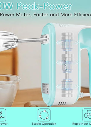 Hand Mixer Electric Handheld, 5-Speed Handheld Mixer, 380W Electric Mixer with Stainless Steel Whisk Beater Attachments, Snap-On Storage Case, Measuring Cups, Kitchen Cake Mixers for Baking Supplies