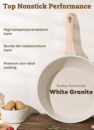 17 Pcs Pots and Pans Set Non stick，Cookware Sets White Granite Induction Cookware, Non-toxic Healthy Non Stick Kitchen Cooking Set with Frying Pans Set, Saucepans (PFAS, PFOA, PFOS Free) White