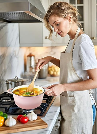 Dutch Oven,Cast Iron Dutch Ovens,Dutch Oven Pot with Lid,4.5 QT Enamel Dutch Pot,Dutch Ovens with Dual Handles,Cast Iron Pot for Braiser,Cooking,Gifts for Family,Pink