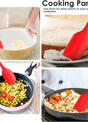 Silicone Spatula Set 2 Pcs Heat Resistant Rubber Spatula for Non-stick Cookware BPA Free (Red)