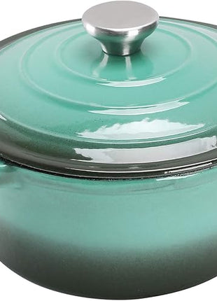 Puricon 5.5 Quart Enameled Cast Iron Dutch Oven with Lid, 5.5 QT Deep Round Dutch Oven Pot with Dual Handles -Teal