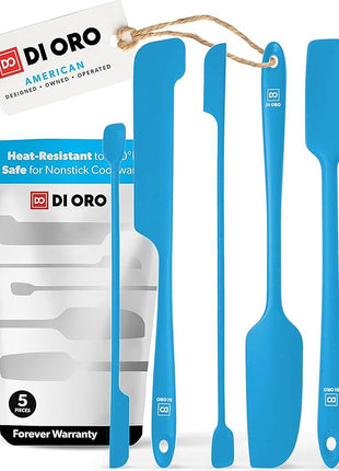 DI ORO Silicone Jar Spatulas for Scraping - Rubber Spatulas Silicone Heat Resistant - Kitchen Spatulas Nonstick Cookware Safe - Silicone Utensil Set for Blenders, Mixing, Baking, & Makeup (5pc, Blue)
