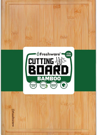 Bamboo Cutting Boards for Kitchen with Juice Groove [Extra-Large] Wood Cutting Board for Chopping Meat, Vegetables, Fruits, Cheese, Knife Friendly Serving Tray with Handles, 18 x 12.5 Inch