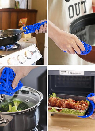 CHEFBEE 3PCS Silicone Trivet Mat - Flexible Non-Slip Heat Resistant Modern Kitchen Teapot Trivets Set for Hot Dishes, Table, Countertop Blue