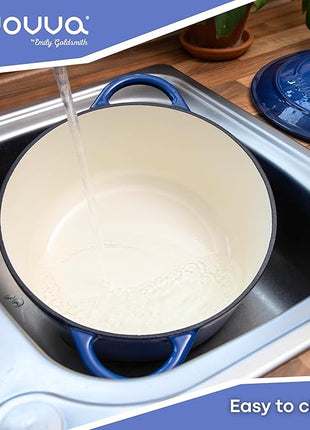 Cast Iron Dutch Oven with Lid – Non-Stick Ovenproof Enamelled Casserole Pot – Sturdy Dutch Oven Cookware – Dark Blue, 7.3-Quart, 30cm – by Nuovva