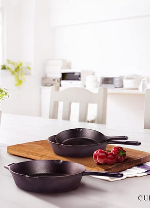 Cuisinel Cast Iron Skillets Set - 12" + 10" + 8"-Inch Pre-Seasoned Frying Pans + Silicone Handle Grip Covers - Use Indoor/Outdoor, Oven, Grill, Stove, BBQ, Camp Fire, Induction Kitchen Cookware