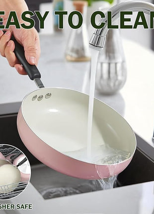 Cook N Home Pots and Pans Set Nonstick, 10-Piece Ceramic Kitchen Cookware Sets, Nonstick Cooking Set with Saucepans, Frying Pans, Dutch Oven Pot with Lids, Pink