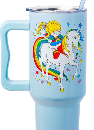 Silver Buffalo Rainbow Brite Featuring Starlite Stars Stainless Steel Tumbler with Handle and Straw, Fits in Standard Cup Holder, 40 Ounces (Pack of 12)