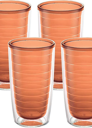 Tervis Clear & Colorful Tabletop Made in USA Double Walled Insulated Tumbler Travel Cup Keeps Drinks Cold & Hot, 16oz - 4pk, Citrus Sunrise