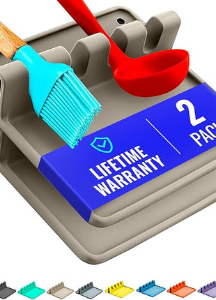 Cream Silicone Spoon Rest for Stove Top with Drip Pad (Two Pack) - Heat-Resistant, BPA-Free Utensil Rest & Spoon Holder for Kitchen Counter - Grill Utensil Holder for Spatulas, Tongs, Ladles