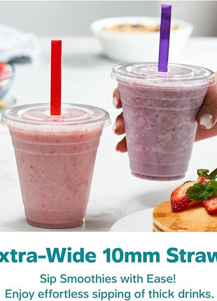 GUSTO [12 oz. - 100 Count Clear Cups with Flat Lids & Straws - Disposable Clear Drinking Cups for Iced Coffee, Cold Drinks, Milkshakes, and Smoothies - Formerly Comfy Package