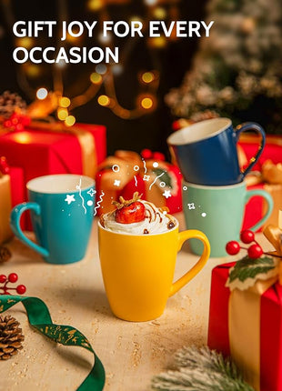 Sweese Porcelain Mugs - 12 Ounce for Coffee, Tea, Mocha and Mulled Drinks - Set of 6, Hot Assorted Colors