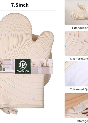 4 Pieces Oven Mitts and Pot Holders of Macaron Color Thickened Non-Slip Silicone Kitchen Gloves, Heat Resistant up to 500F, Essential for Kitchen Baking (makal-bai)