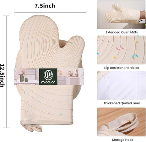 4 Pieces Oven Mitts and Pot Holders of Macaron Color Thickened Non-Slip Silicone Kitchen Gloves, Heat Resistant up to 500F, Essential for Kitchen Baking (makal-bai)