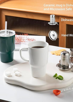 Sweejar Ceramic Travel Mug with Lid, 16 oz Portable Coffee Mug, Dishwasher Safe Tea Cup with Infuser, Reusable Teacup for Car Cup Holder, Tea Lovers(Jade)