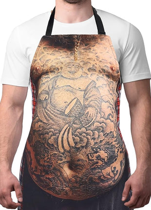 Funny Men Cooking Grilling Aprons Tattoo Belly BBQ Funny Gag Gifts for Christmas, White Elephant Gift Exchange (Tattoo, One Size)