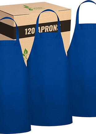GREEN LIFESTYLE 120 Pack Professional Chef Apron – Grilling Aprons for Men, Waterproof Cooking Apron for BBQ, Work or Restaurant Use, Kitchen Aprons for Women – Royal Blue, No Pockets