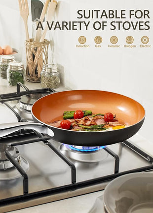 MICHELANGELO Large Frying Pan with Lid, 14 Inch Ceramic Skillet with Nonstick Coating, Healthy Non Stick Fry Pan, Induction Compatible