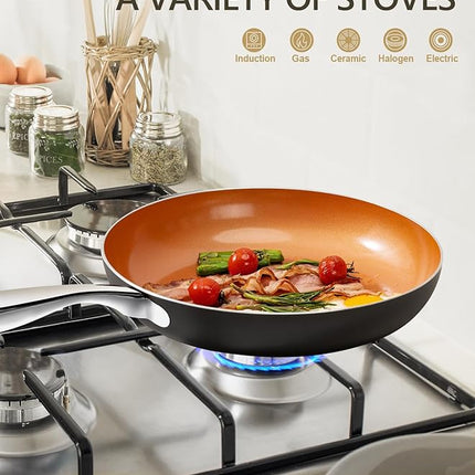 MICHELANGELO 10 Inch Copper Nonstick Frying Pan with Lid, Scratch Resistant Ceramic Coating, Oven and Dishwasher Safe