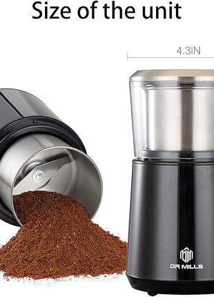 DR MILLS DM-7451 Electric Coffee Grinder, Coffee Bean Grinder Electric Dried Spice, Nut, Herb Grinder, Detachable Cup, Dishwashable, SUS304 Stainless Steel