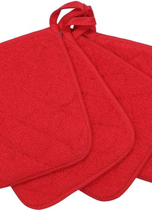Cotton Pot Holders Cotton Made Machine Washable Heat Resistant Everyday Kitchen Basic Terry Pot Holder, Hot Pads, Trivet for Cooking and Baking Set of 4 (Red)