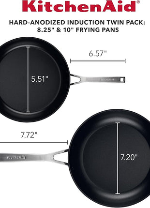 KitchenAid Hard Anodized Induction Nonstick Frying Pan Set/Skillets, 8.25 Inch and 10 Inch - Matte Black