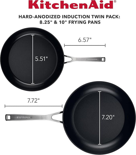 KitchenAid Hard Anodized Induction Nonstick Frying Pan Set/Skillets, 8.25 Inch and 10 Inch - Matte Black