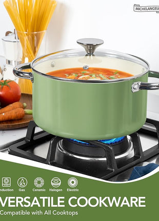 MICHELANGELO Pots and Pans Set - Nonstick Ceramic Cookware Set, 8-Piece Healthy Cooking Set, Non-Toxic, Oven Safe & Compatible with All Stovetops - Green