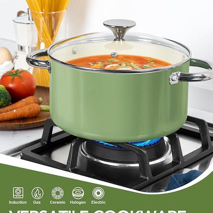 MICHELANGELO Pots and Pans Set - Nonstick Ceramic Cookware Set, 8-Piece Healthy Cooking Set, Non-Toxic, Oven Safe & Compatible with All Stovetops - Green