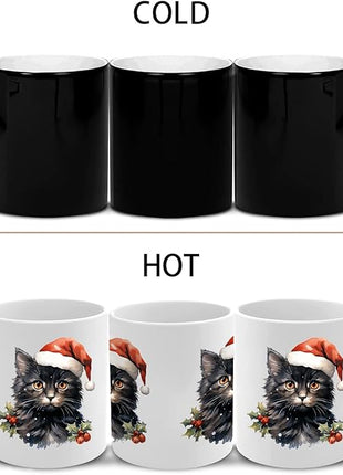 Caliamary Heat Changing Mug, Funny Cat Heat Changing Ceramic Coffee Mug, 11 oz Heat Sensitive Color Changing Coffee Mug Cup, Cute Xmas Gift Mug for Women Men Kids… (Black cat)
