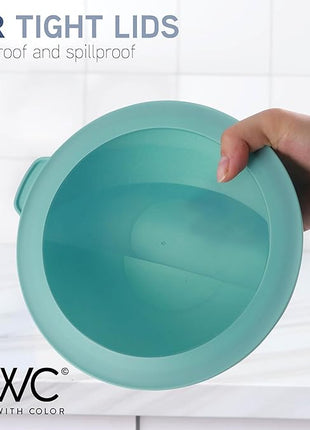 COOK WITH COLOR Mixing Bowls with Lids - 12 Piece Plastic Nesting Bowls Set includes 6 Prep Bowls and 6 Lids, Rhombus Design - Microwave Safe (Blue)