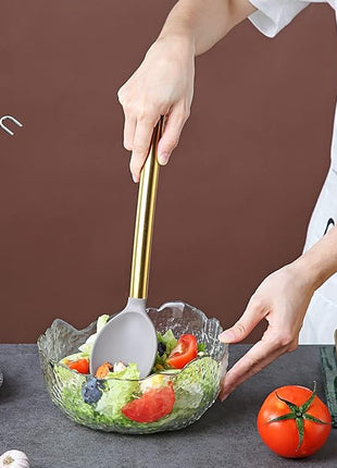 Berglander Non-stick Silicone Solid Serving Spoon, Titanium Gold Plating handle, Basting Spoon, Dishwasher Safe, Easy to Clean