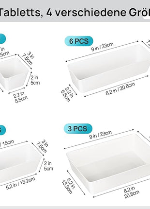 Vtopmart 25 PCS Plastic Drawer Organizers Set, 4-Size Versatile Bathroom and Vanity Drawer Organizer Trays, Storage Bins for Makeup, Bedroom, Kitchen Gadgets Utensils and Office
