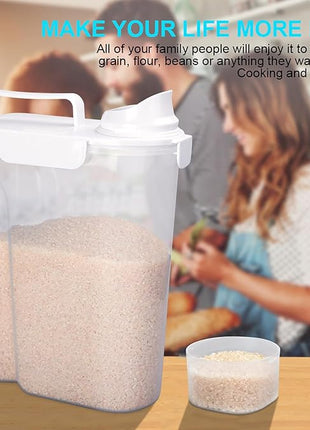 Rice Airtight Dry Food Storage Containers 10Lbs, BPA Free Plastic Storage Bin Dispenser with Pourable Spout, Portable Handle, Kitchen Pantry Organization for Cereal, Flour and Baking Supplies