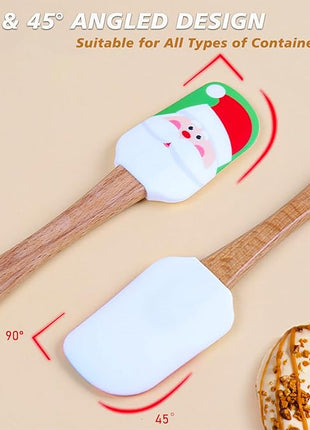 Silicone Spatula, Caliamary 3 Pieces Kitchen Silicone Spatula Set, Christmas Cake Decorating Spatula with Wooden Handle, Snowman Gingerbread Man and Santa Claus Pattern (Snowman)