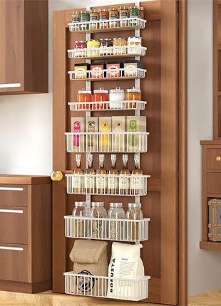 Moforoco White Over The Door Pantry Organizer, Pantry Organization and Storage, Metal Hanging Spice Rack Shelves Door, Seasoning Shelves, Laundry Room Organization, House and Kitchen Essentials