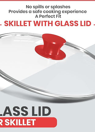 Utopia Kitchen Saute Frying Pan 12 Inch, Cast Iron Chefs Pan, Pre Seasoned Cast iron Skillet With Lid, Safe Grill Cookware for Indoor & Outdoor Use, Red